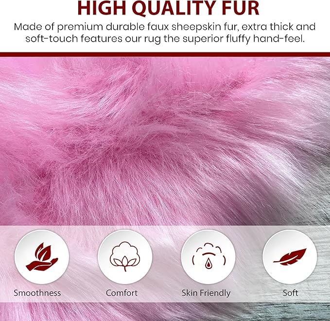 Free Shape Luxury Soft Fluffy Shag Area Rug Double Side by Side 3'x4', 90x120cm - Vegan Fur Ultra Soft Indoor Carpet Nursery Rugs for Bedroom Home Decor, Pink