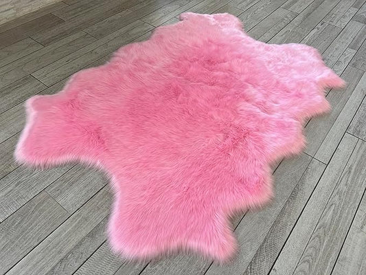 Free Shape Luxury Soft Fluffy Shag Area Rug Single Quarto 4 Pelts 4'x6',120x180 cm - Vegan Fur Ultra Soft Indoor Carpet Nursery Rugs for Bedroom Home Decor, Pink