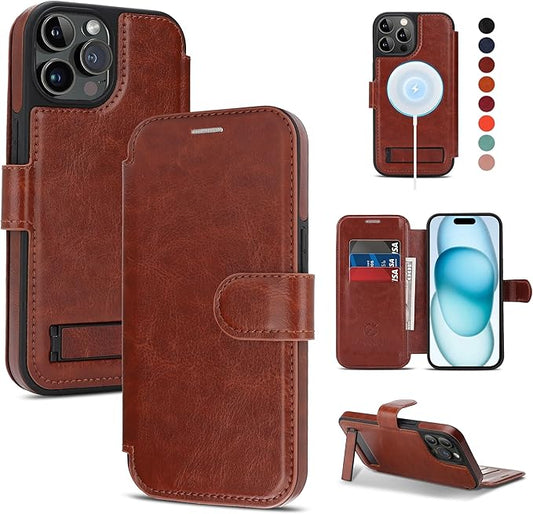 CIVICASE for iPhone 14 Pro Max Wallet Case with Stand,PU Leather Flip Credit Card Holder Slots (RFID Blocking),Compatible with Magsafe Magnetic Holder Phone Cover Women Men,Dark Brown