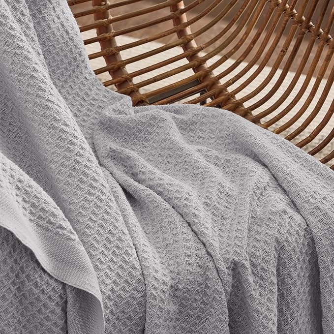 Bedsure Gentlesoft 100% Cotton Large Blanket Oversized King for Bed - Breathable Thick Waffle Weave Blanket for Summer, Couch Cover, Grey, 120x94 inches