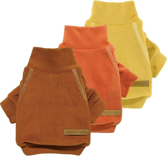 Fitwarm 3 Pack Classic Fleece Dog Sweater, Turtleneck Dog Sweatshirt, Winter Clothes for Small Dogs Boy Girl, Pet Pullover Jumper, Cat Apparel, Orange, Yellow, Coffee, XS