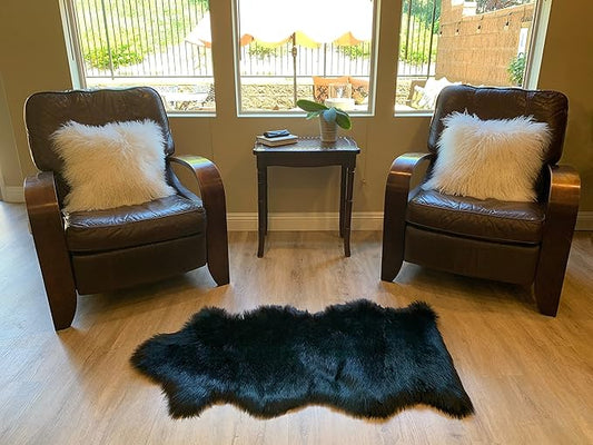LAMBZY Faux Sheepskin Super Soft Hypoallergenic Silky Shag Rug for Living Room, Kids Room, Sofa (Single and a Half 2'x4'6", Black)