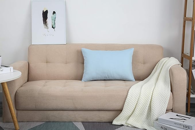 TangDepot Handmade Decorative Solid 100% Cotton Canvas Throw Pillow Covers/Pillow Shams, (12"x18", Light Blue)