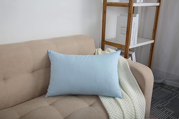 TangDepot Handmade Decorative Solid 100% Cotton Canvas Throw Pillow Covers/Pillow Shams, (12"x18", Light Blue)