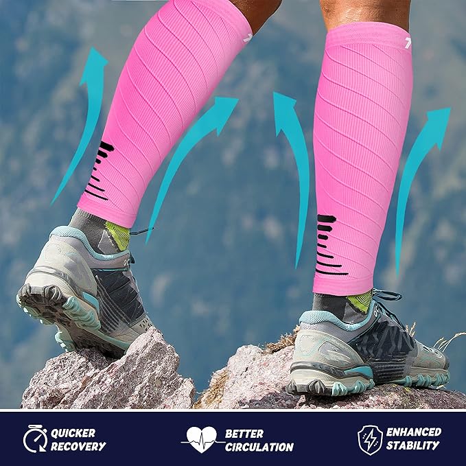 Thoxcare Calf Compression Sleeve for Men Women (2 Pairs), Leg Support Footless Compression Socks for Running - Shin Splint Varicose Veins Swelling & Pain Relief, Pink/Black, Medium