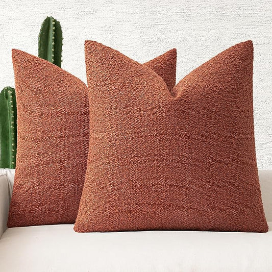 MIULEE 18x18 Inch Decorative Pillow Covers for Couch Bed Set of 2 Textured Boucle Neutral Winter Throw Pillows Burnt Orange Accent Solid Cushion Pillowcases Sofa Livingroom Home Decor