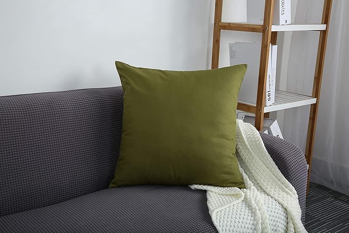 TangDepot Handmade Decorative Solid 100% Cotton Canvas Throw Pillow Covers/Pillow Shams, (28"x28", Olive Green)