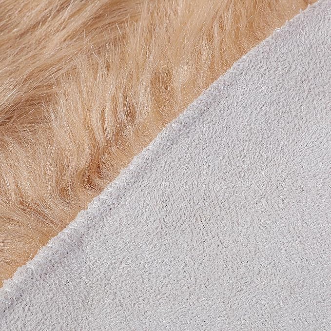 Faux Fur Rug Sheepskin Shag Fluffy Fuzzy Beige 3x3 ft Rugs for Bedroom Bedside Bed Floor Living Room Plush Round High-Density Cushion Carpet Super Sofa Cover