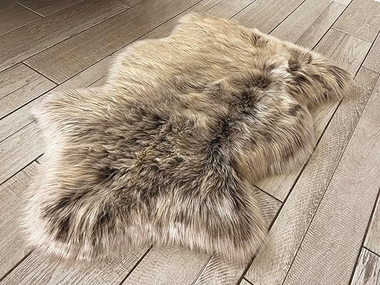 Free Shape Luxury Soft Fluffy Shag Area Rug Single 2’x3’, 60x90cm - Vegan Fur Ultra Soft Indoor Carpet Nursery Rugs for Bedroom Home Decor, Brown with Beige Tips