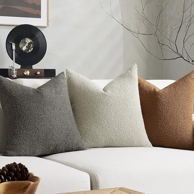 Throw Pillow Covers 18 x 18 Inch Set of 2, Accent Soft Boucle Textured Pillow Cover, Decorative Solid Color Cozy Cushion Pillow Case for Couch Bedroom Sofa Living Room Home Decor, Dark Brown
