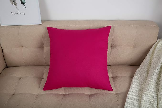 TangDepot Set of 2 Handmade Decorative Solid 100% Cotton Canvas Throw Pillow Covers/Cushion Covers, 45 Colors Available - (18"x18" 2 Pieces, Brilliant Rose)