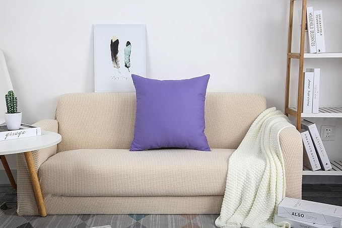 TangDepot Handmade Decorative Solid 100% Cotton Canvas Throw Pillow Covers/Pillow Shams, (14" x14" , Violet, 1 Count (Pack of 1))
