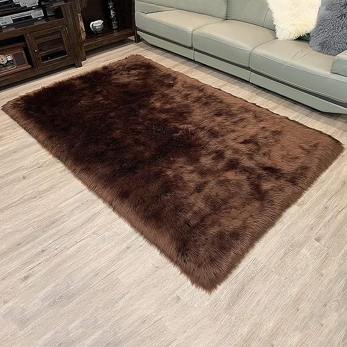 LAMBZY High Pile Super Soft Faux Sheepskin Rug (8'x11', Brown)