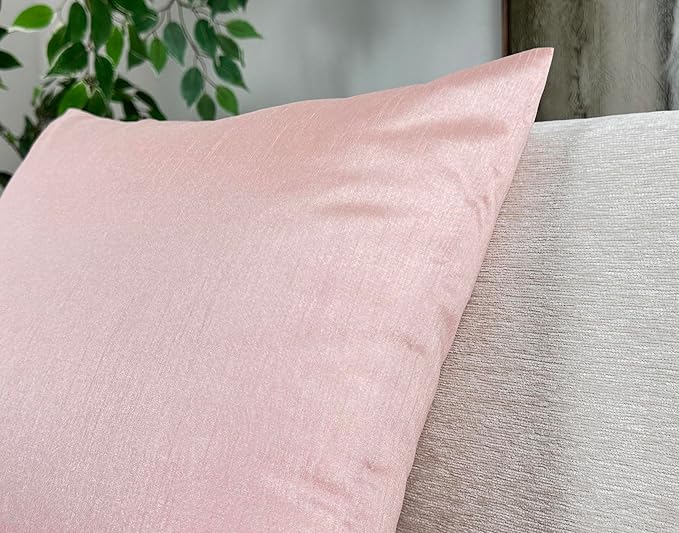 Aiking Home 24x24 Inches Faux Silk Square European Shams, Zipper Closure, Rose Pink (Set of 2)