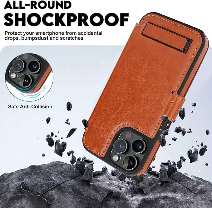 CIVICASE for iPhone 13 Pro Max Wallet Case with Stand,PU Leather Flip Credit Card Holder Slots (RFID Blocking),Compatible with Magsafe Magnetic Holder Phone Cover Women Men,Brown