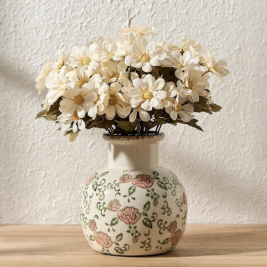 SIDUCAL Ceramic Vintage Vase, 5.91 Inch Retro Ice Cracked Chinoiserie Floral Vase, Rustic Farmhouse Vases for Home Decor, Bookshelf, Garden, Chinoiserie Decor, Tuscan Decor, Red Rose Pattern