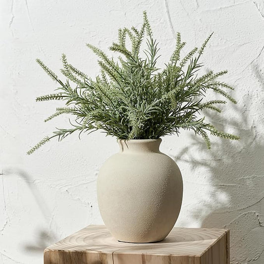 SIDUCAL Ceramic Decorative Flower Vase | 7.48 Inch Pottery Rustic Farmhouse Boho Vase for Home Decor, Table, Living Room, Bathroom, Coffee Desk, Shelf, Mantel Decoration, Wedding, White