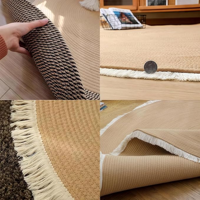 Cotton Rope Area Rug for Cats, Cat Scratching Rug, Washable Round Vintage Reversible Woven Tassel Rug, Soft and Stylish Home Accent, Easy Clean, Multiple Sizes (Coffee and Black, 47" (120cm))
