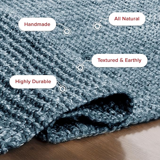 Nuloom Daniela Blue, 6' x 9', Handmade, Jute, Tassel, Soft and Textured, High Traffic, Stain Resistant, Easy Clean, Durable Area Rug for Bedroom, Living Room, Dining Space, Foyer, Entryway