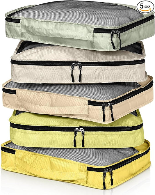 5 Pcs Packing Cubes for Suitcase Large Travel Cubes Carry on Luggage Organizer Bags for Clothes Accessories(L,Yellow)