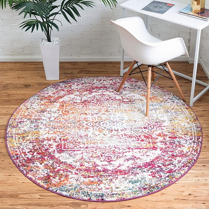 Rugs.com Arlington Collection Rug – 6 Ft Round Multi Medium-Pile Rug Perfect for Kitchens, Dining Rooms