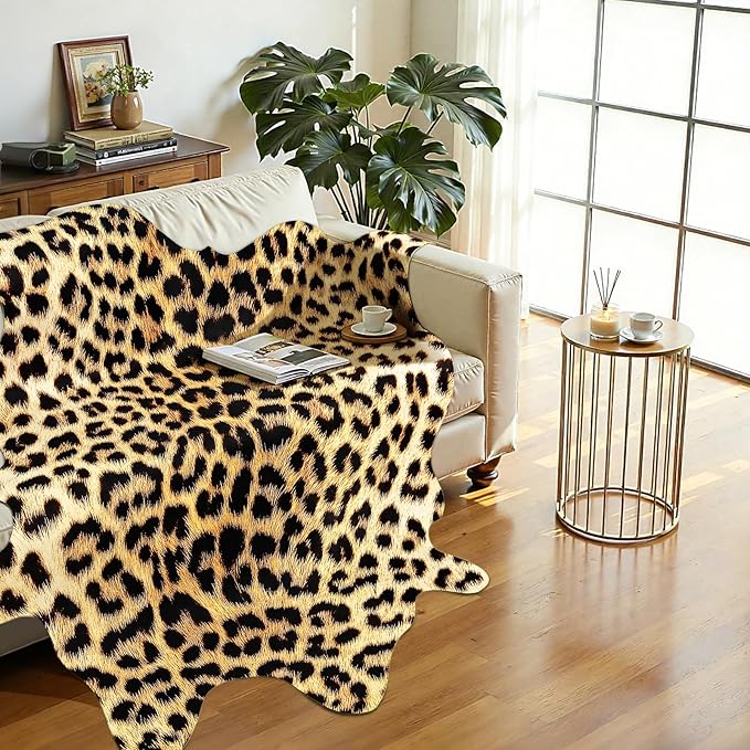 AROGAN Premium Leopard Print Rug 8x10 Feet, Faux Fur Cheetah Rug, Non-Slip Animal Print Hide Leopard Skin Area Rug for Bedroom Living Room Home Decor
