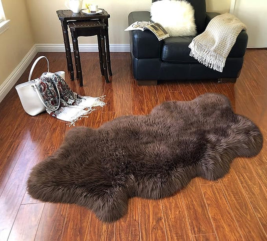 Free Shape Luxury Soft Fluffy Shag Area Rug Single and a Half 2'x4', 60x120cm - Vegan Fur Ultra Soft Indoor Carpet Nursery Rugs for Bedroom Home Decor, Brown