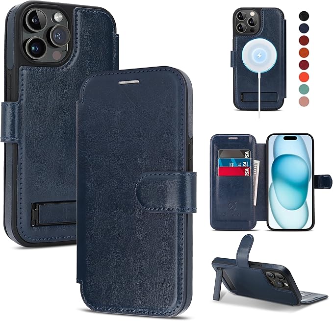 CIVICASE for iPhone 13 Pro Max Wallet Case with Stand,PU Leather Flip Credit Card Holder Slots (RFID Blocking),Compatible with Magsafe Magnetic Holder Phone Cover Women Men,Blue