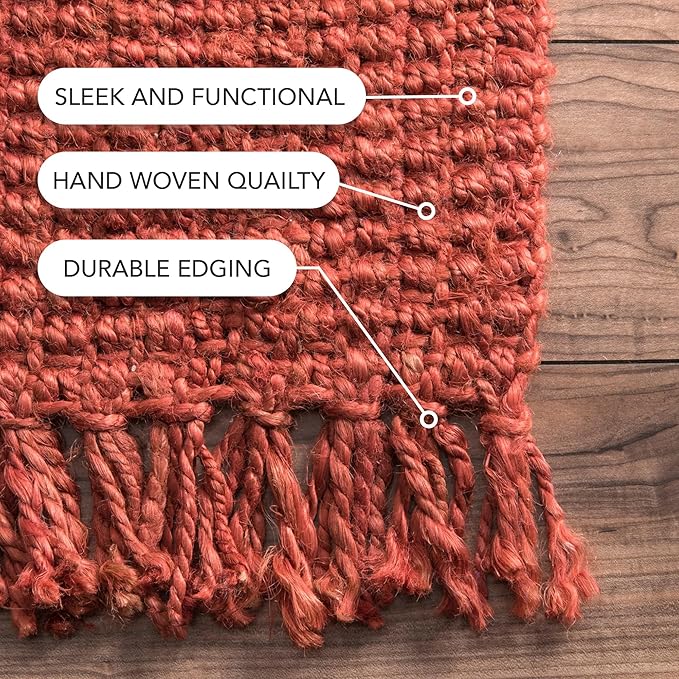 Nuloom Daniela Brick, 6' x 9', Handmade, Jute, Tassel, Soft and Textured, High Traffic, Stain Resistant, Easy Clean, Durable Area Rug for Bedroom, Living Room, Dining Space, Foyer, Entryway