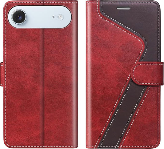CIVICASE for iPhone 17 Air Wallet Case,PU Leather Flip Case RFID Blocking Credit Card Holder Folio Magnetic Stand TPU Shockproof Cover Compatible with iPhone 17 Air, Red Brown