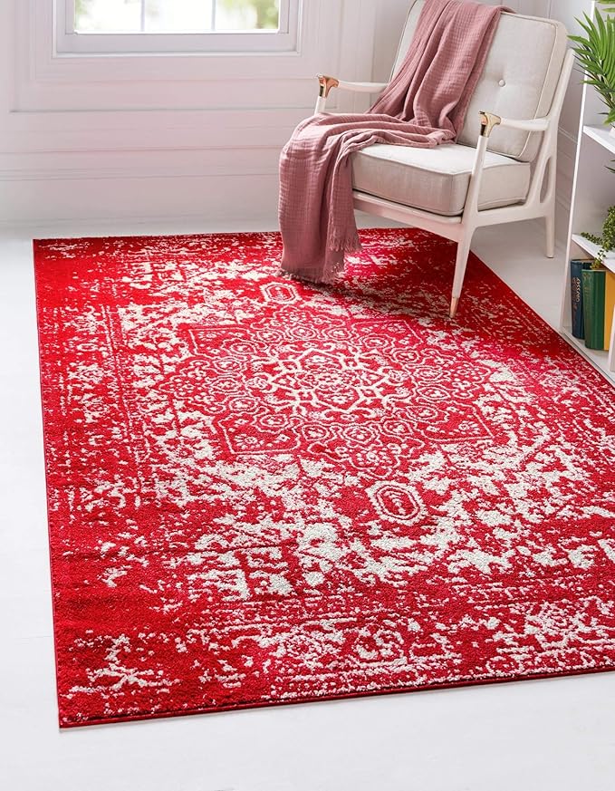 Rugs.com Arlington Collection Rug – 8' x 10' Red Medium-Pile Rug Perfect for Living Rooms, Large Dining Rooms, Open Floorplans