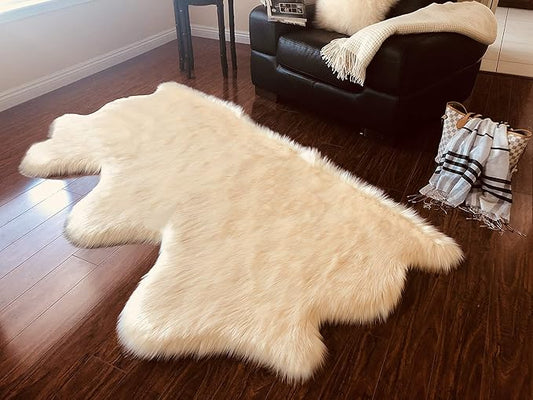 Free Shape Luxury Soft Fluffy Shag Area Rug Triple Side by Side 3'x6', 90x180cm - Vegan Fur Ultra Soft Indoor Carpet Nursery Rugs for Bedroom Home Decor, Cream