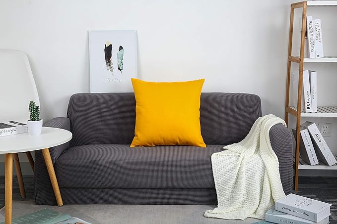 TangDepot Set of 2 Handmade Decorative Solid 100% Cotton Canvas Throw Pillow Covers/Cushion Covers, 45 Colors Available - (20"x20" 2 Pieces, Gold Yellow)