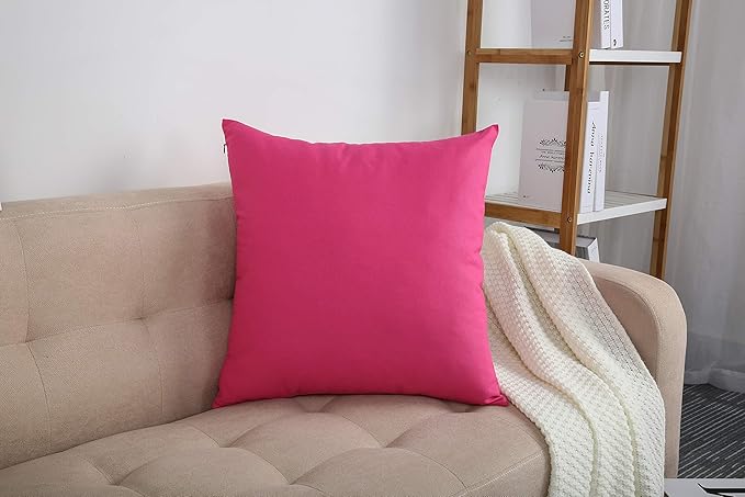 TangDepot Handmade Decorative Solid 100% Cotton Canvas Throw Pillow Covers/Pillow Shams, (20"x20", Hot Pink), 1 Count (Pack of 1)