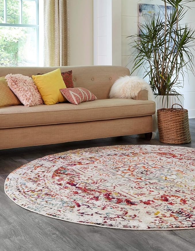 Rugs.com Arlington Collection Rug – 5 Ft Round Multi Medium-Pile Rug Perfect for Kitchens, Dining Rooms