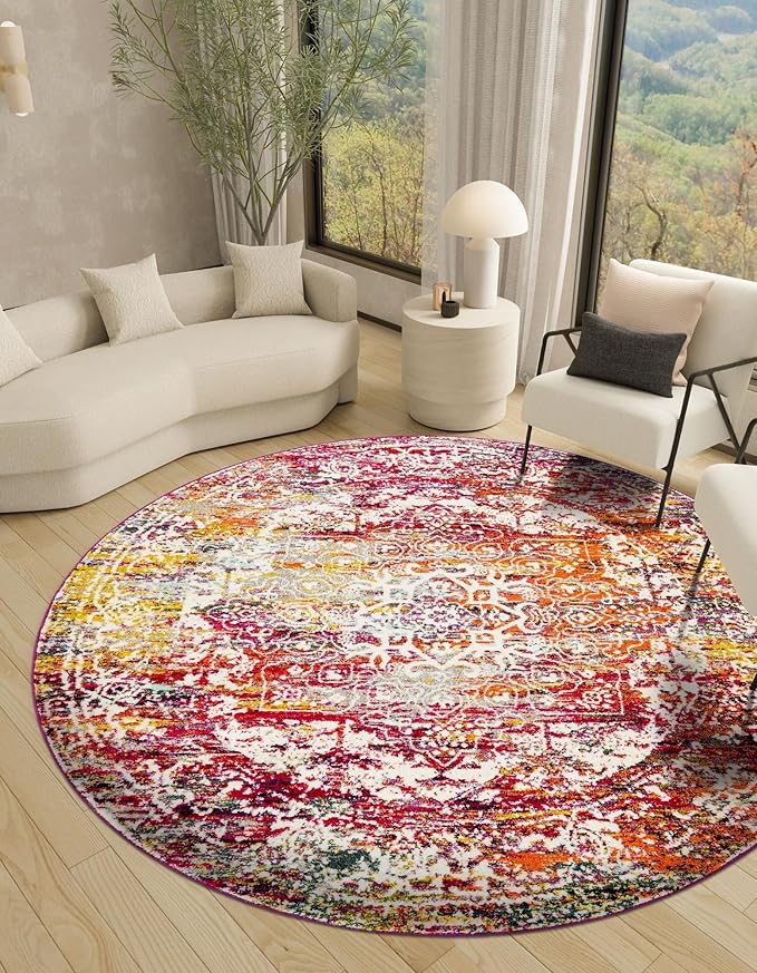 Rugs.com Arlington Collection Rug – 6 Ft Round Multi Medium-Pile Rug Perfect for Kitchens, Dining Rooms