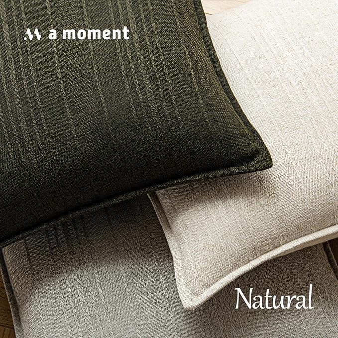 a moment Linen Pillow Covers Set of 2,Boho Farmhouse Throw Pillowcases Neutral Textured Decorative Covers for Couch Sofa,Linen Blend Accent Case Cushion Living Room Home Decor 24"x24"Dark Green