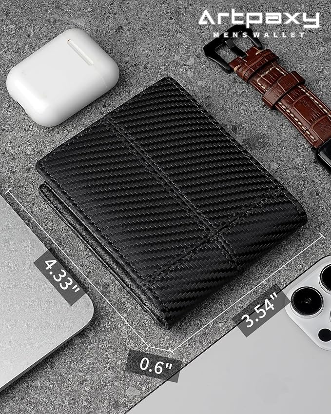 Artpaxy Mens Wallet Bifold Genuine Leather RFID Blocking Wallet for Men with 2 ID Windows 12 Card Holders 2 cash pockets 1 Gift Box