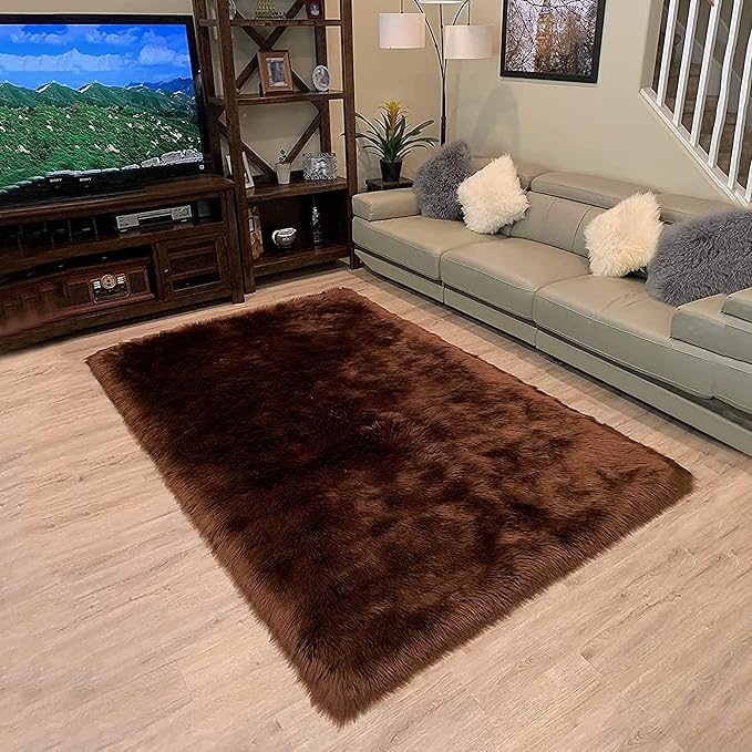 LAMBZY High Pile Super Soft Faux Sheepskin Rug (12'x15, Brown)