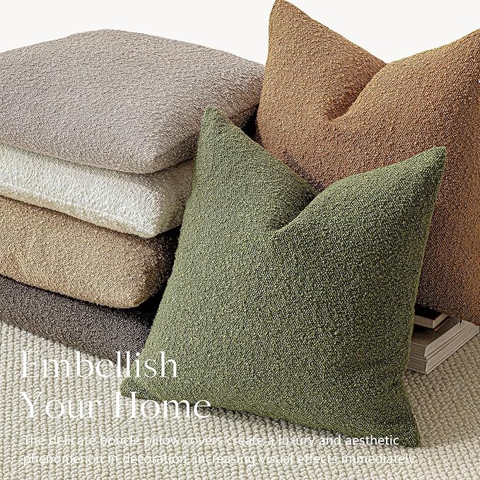 Foindtower Textured Boucle Throw Pillow Covers Accent Solid Lumbar Pillow Cases Cozy Soft Decorative Couch Cushion Case for Chair Sofa Bedroom Living Room Home Decor, 12 x 20 Inch,Green
