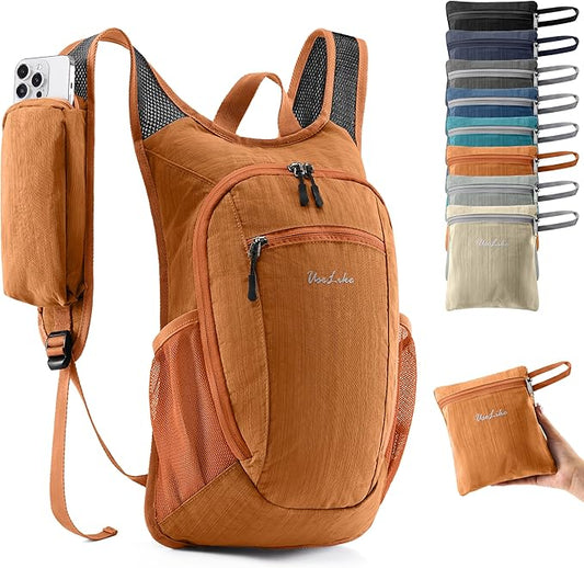 Uselike 10L Small Hiking Backpack Travel Daypack Lightweight Packable Back Pack for Women Men(Orange)