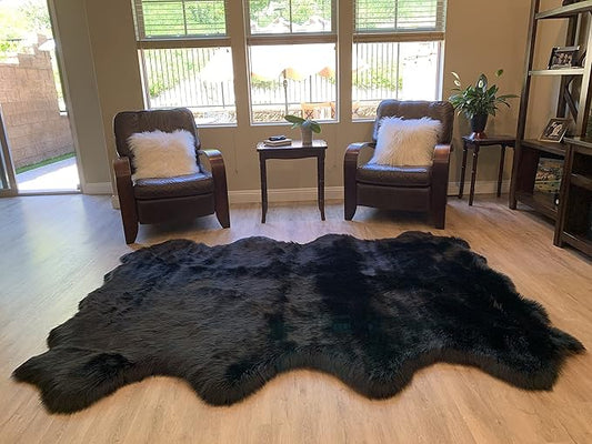 LAMBZY Faux Sheepskin Super Soft Hypoallergenic Silky Shag Rug for Living Room, Kids Room, Sofa (Octo 8 Pelts 6'x8', Black)