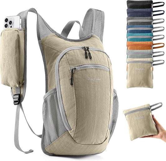 Uselike 10L Small Hiking Backpack Travel Daypack Lightweight Packable Back Pack for Women Men(Beige)