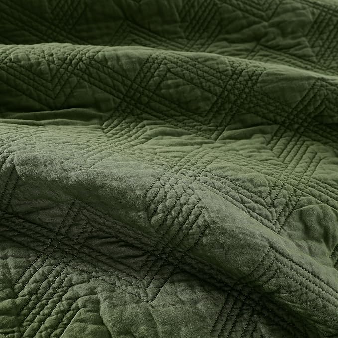 WDCOZY 100% Cotton Oversized King Quilt Set - Olive Green California Cal King Size Soft Lightweight Modern Bedspread, Farmhouse Country Rustic Coverlet, Textured Like Linen, Shabby Chic Bedding