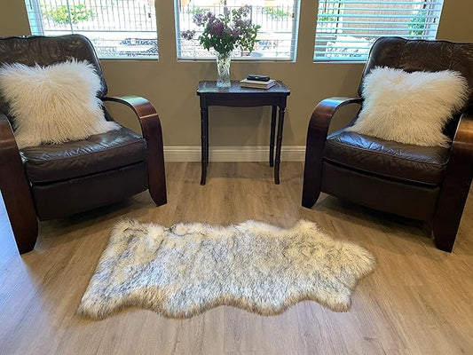 LAMBZY Faux Sheepskin Super Soft Hypoallergenic Silky Shag Rug for Living Room, Kids Room, Sofa (Single and a Half 2'x4'6", White/Black Tips)