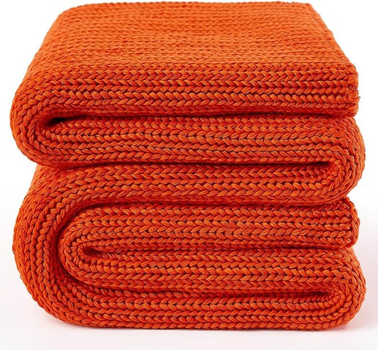 Guohaoi Knitted Weighted Blanket for Adults (Orange 48"x72" 15lbs) No Beads Cooling Throw Blanket for Hot Sleepers, Home Decor Breathable Chunky Knit Heavy Blanket Use on Full Size Bed