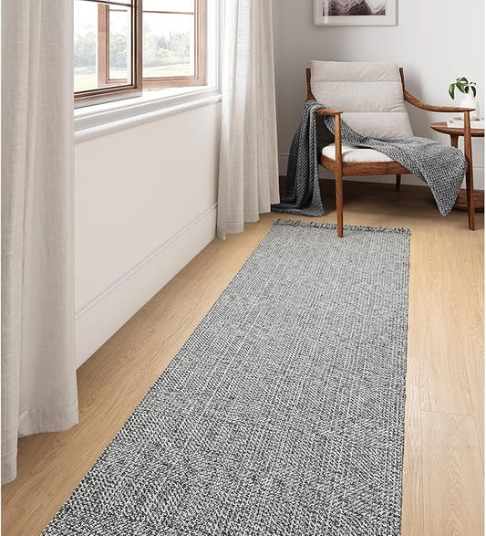 Collive Long Hallway Runner - 2.6' x 10', Washable Indoor Entryway Rug, Grey/Cream Braided Woven Kitchen Rugs, Low-Profile Front Door Floor Carpet for Laundry Room, Bedroom Doorway