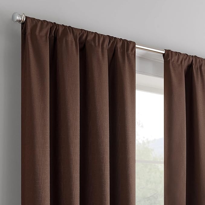 ECLIPSE Kendall Modern Blackout Thermal Rod Pocket Window Curtain for Bedroom or Living Room (1 Panel), 42" x 63", Chocolate