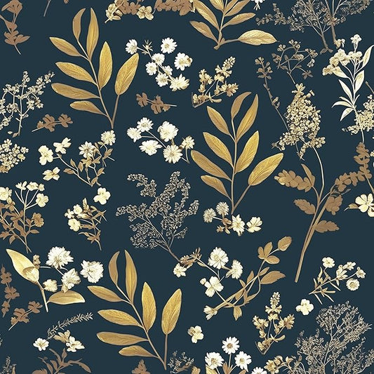 Dark Blue Leaf Wallpaper Peel and Stick Dark Floral Wallpaper for Bedroom Vintage Leaf Contact Paper Waterproof Self Adhesive Boho Floral Wall Paper for Bedroom Walls Countertop 17.5in x 393in
