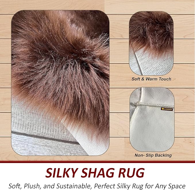 Free Shape Luxury Soft Fluffy Shag Area Rug Sexto 6 Pelts 6'x6',180x180 cm - Vegan Fur Ultra Soft Indoor Carpet Nursery Rugs for Bedroom Home Decor, Brown